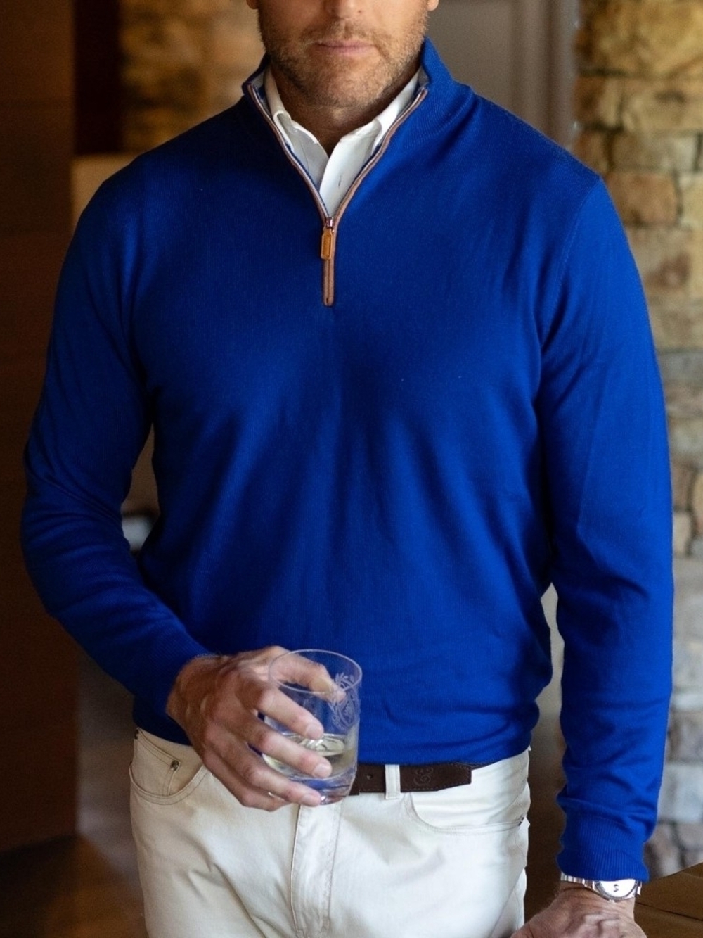 Orvis Men's Cobalt Blue Quarter-Zip Sweater Size L 45% Merino Wool 55 Polyester
